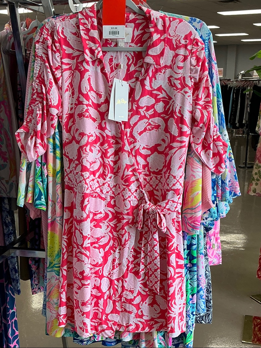 Lilly Pulitzer Pink & White Floral Tie-Waist Tunic Dress
